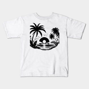 Tropical Sunset and Palm Trees Silhouette Kids T-Shirt